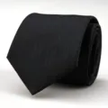 Close-up detail of a classic black necktie featuring subtle geometric line patterns. - 8cm Black Irregular Hand-Tied