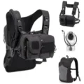 Tactical chest bag and hydration backpack 2-in-1 combo with adjustable Molle for hiking. - Black