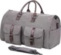 Grey canvas travel duffel bag convertible garment bag with pockets and shoulder strap. - Grey (Canvas)