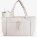 Lightweight quilted tote bag for women, casual shoulder bag with multiple pockets and soft handles. - 15.7 x 6.3 x 12.2inches / Off White