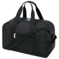 Detailed view of the black canvas gym duffel bag featuring sturdy handles and metal zippers. - Black