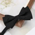 Classic black bow tie detail, premium textured fabric, elegant formal wear accessory for men. - Black Asymmetric Stripe Bowtie