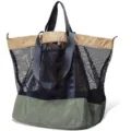 Large capacity mesh beach tote bag with contrast trim, breathable shoulder handbag. - Green