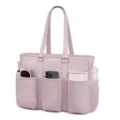 Multi-pocket women tote bag laptop bag detail view, featuring large capacity and durable material. - Pink