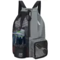 Grey mesh drawstring swim backpack, lightweight beach bag with wet pocket for gym and sports. - 47.9x16.5x32.0cm / Gray
