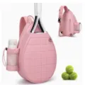 Pink Quilted Tennis Sling Bag Waterproof Crossbody Tennis Backpack with Bottle Holder - Deep Pink