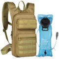 Tactical hydration backpack with 3L water bladder for outdoor hiking, cycling, and camping. - Khaki