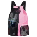 Pink drawstring mesh backpack for beach and gym, lightweight wet dry separation sports bag. - 47.9x16.5x32.0cm / Pink