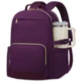 Large capacity purple laptop backpack with gold zippers and side cup holder for daily travel work. - L12 H17.5 D8 inch / Purple
