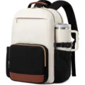 Two-tone laptop backpack with large capacity, USB port and durable waterproof fabric. - L12 H17.5 D8 inch / Black White Brown