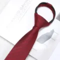 Red zipper tie lazy easy pull necktie pre-tied slim casual collar tie for men women. - 6cm Short Dark Wine Red Patterned Zipper Style