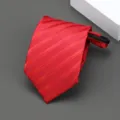 Red striped zipper necktie detail showing fabric texture and convenient pre-tied zipper. - Diagonal Striped Style (A023) / 8cm / Red