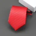 Corbata roja con cremallera para hombre negocios boda corbata estrecha accesorio elegante - Estilo Rayado Diagonal (D-04) / 8cm / Rojo