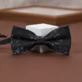 Men vintage jacquard floral bow tie for formal suit and business shirt detail view - Shenhua Ink Blue