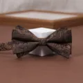 Brown Paisley Mens Bow Tie Elegant Wedding Groom Suit Formal Neckwear Accessory Style - Gold Coffee