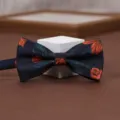 Men's vintage floral jacquard bow tie, elegant navy blue and orange design for suits. - Chenglang All Things