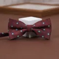 Burgundy red bow tie with blue geometric pattern, elegant accessory for weddings and formal suits. - Red Rhyme菱 Flower Bow Tie