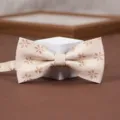 Detailed shot of a stylish light-colored floral men's bow tie, highlighting fine fabric and texture. - Light Gold Butterfly Shadow Bow Tie