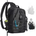 Tactical Fishing Backpack Large Capacity Sling Bag Multi-Function Outdoor Sports Gear Storage - Black