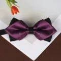 Primo piano del papillon a punta strutturato viola e nero per abito formale da uomo. - Papillon viola scuro
