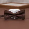 Brown striped bow tie detail view, elegant retro neckwear for men suits and formal wear. - Coffee Stripe