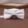 Detail view of men's silver grey textured bow tie, perfect for wedding suits and formal wear. - Soft Cloud Pavilion-Light Gray Bow Tie