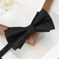 Black formal bow tie detail shot showcasing textured fabric and elegant double bow design. - Asymmetric Fine Striped Black Bow Tie