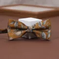 Brown floral patterned bow tie for men, stylish wedding tuxedo accessory with silver leaf print. - Autumn Begonia Gold-Dipped
