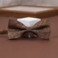 Brown herringbone bow tie for men, stylish pattern wedding suit necktie accessory variant. - Rouyunxian Golden Coffee