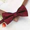 Gros plan détaillé du nœud papillon bordeaux à motif cachemire avec texture tissée. - Nœud Papillon Motif de Cour