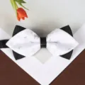 Primo piano dettagliato di un elegante farfallino appuntito bianco e nero con tessuto. - Farfallino Paisley Bianco