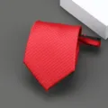 Red pre-tied zipper tie detail, textured fabric narrow formal suit necktie display. - Micro-Pattern Style (D-15) / 8cm / Red