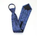 Corbata con cremallera azul de cachemira para hombre, corbata fácil de poliéster. - Corbata Preanudada con Cremallera / 8cm / Nuevo Paisley Azul