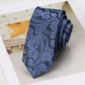 Corbata estrecha con patrón de cachemira azul negro vista de detalle, accesorio elegante - Estilo Autoatado Paisley / Azul