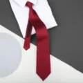 Red zipper tie detail shot showcasing smooth fabric and convenient pre-tied design features. - 8cm Burgundy Smooth Zipper