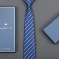 Men's classic blue striped necktie detail view with elegant gift box packaging for business. - Striped Zipper Style (Long Gift Box) / 8cm Wide / Blue