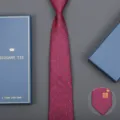 Burgundy wedding men tie gift box elegant detail view with double happiness motif. - Square Double Happiness Zipper Style (Long Gift Box) / 8cm Wide / Red Fish