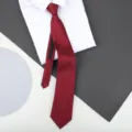 Detailed view of the red striped zipper tie showcasing fine fabric texture and neat stitching. - 8cm Burgundy Double Lines Zipper