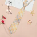 Japanese style yellow grey plaid JK tie student uniform pre-tied necktie for women - JK001 Lemon Yellow Necktie