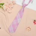 Pink plaid JK necktie pre-tied short ribbon bow tie for women students school uniform shirt - JK005 Girly Pink Necktie