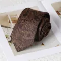 Classic brown paisley men's necktie, vintage business professional tie for formal wear. - 8cm Handmade Style / 8cm Golden Coffee