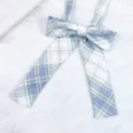 Corbata a cuadros azul estilo JK mujeres estudiantes lazo corto camisa uniforme escolar - Cintas Largas / Cuadros Azul Cielo y Amarillo