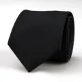Close-up view of a classic black formal business tie rolled up neatly on clean white background. - 8cm Black Smooth Hand-Tied