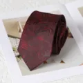 Mens red retro patterned necktie detail, exquisite leaf jacquard for business wear. - 8cm Handmade Style / Wine Red Leaves