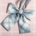 Pajarita de cuadros azules estilo JK japonés, corbata corta elegante para uniforme escolar. - Pajarita / Cuadros Azul Cielo y Amarillo