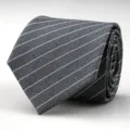Men's stylish grey business necktie with classic white pinstripe pattern, for formal suits. - 8cm Gray Frosted White Striped Hand-Tied