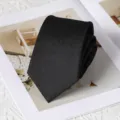 Detailed close-up view of a black textured men necktie showing fine fabric pattern - 8cm Handmade Style / Rouyunxian Black