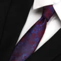 Men formal business tie with blue floral pattern, classic necktie for suit wear. - Cloud Yarn Purple Red