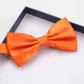 Orange satin bow tie detail, elegant formal neckwear accessory for men and weddings. - Orange Glossy Bowtie