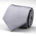 Close-up detail of a classic grey men necktie featuring fine twill weave fabric for formal wear. - 8cm Light Gray Fine Striped Hand-Tied